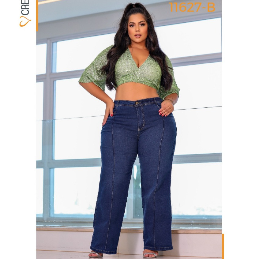Calça Jeans Flare Plus Size Feminina Casual Tendençia Confortavel Elegante Moderna Versatil Estilosa
