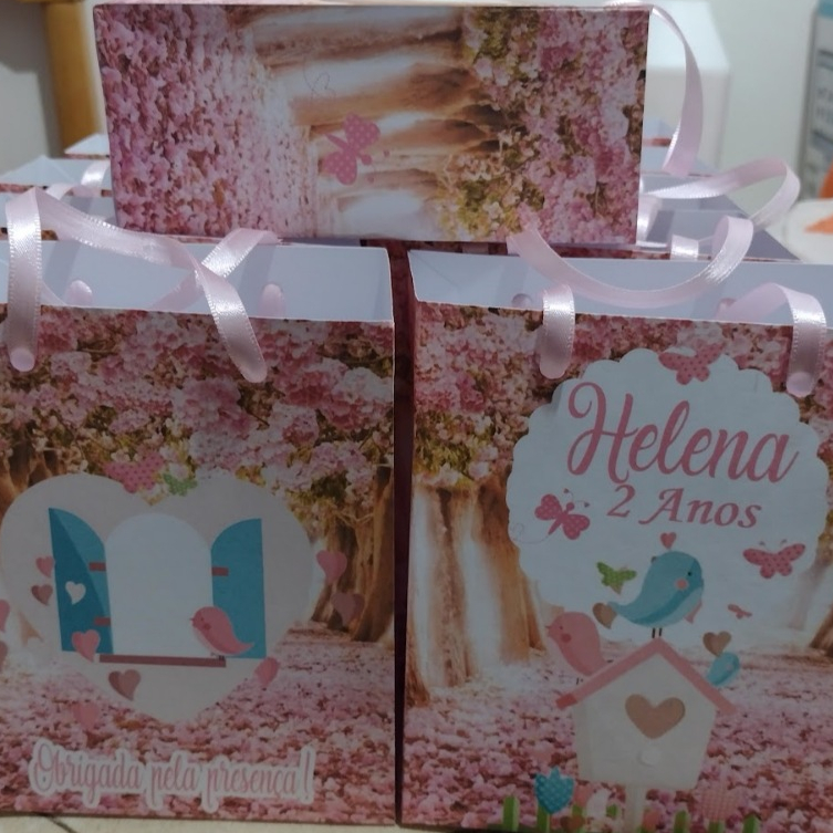 KIT JARDIM PASSAROS BORBOLETAS COFRINHO PERSONALIZADO + SACOLINHA Lembrancinha Aniversario Festa