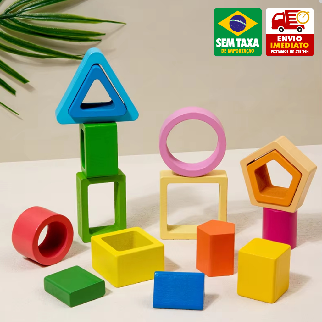 Brinquedo Educativo de Madeira Prancha Geométrica com Formas Coloridas para Montar Infantil