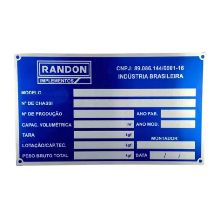 Plaqueta Randon Carreta Identificação Chassi Gravamos Pronta