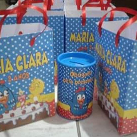 KIT GALINHA PINTADINHA COFRINHO PERSONALIZADO + SACOLINHA ROSA AZUL Lembrancinha Aniversario Festa