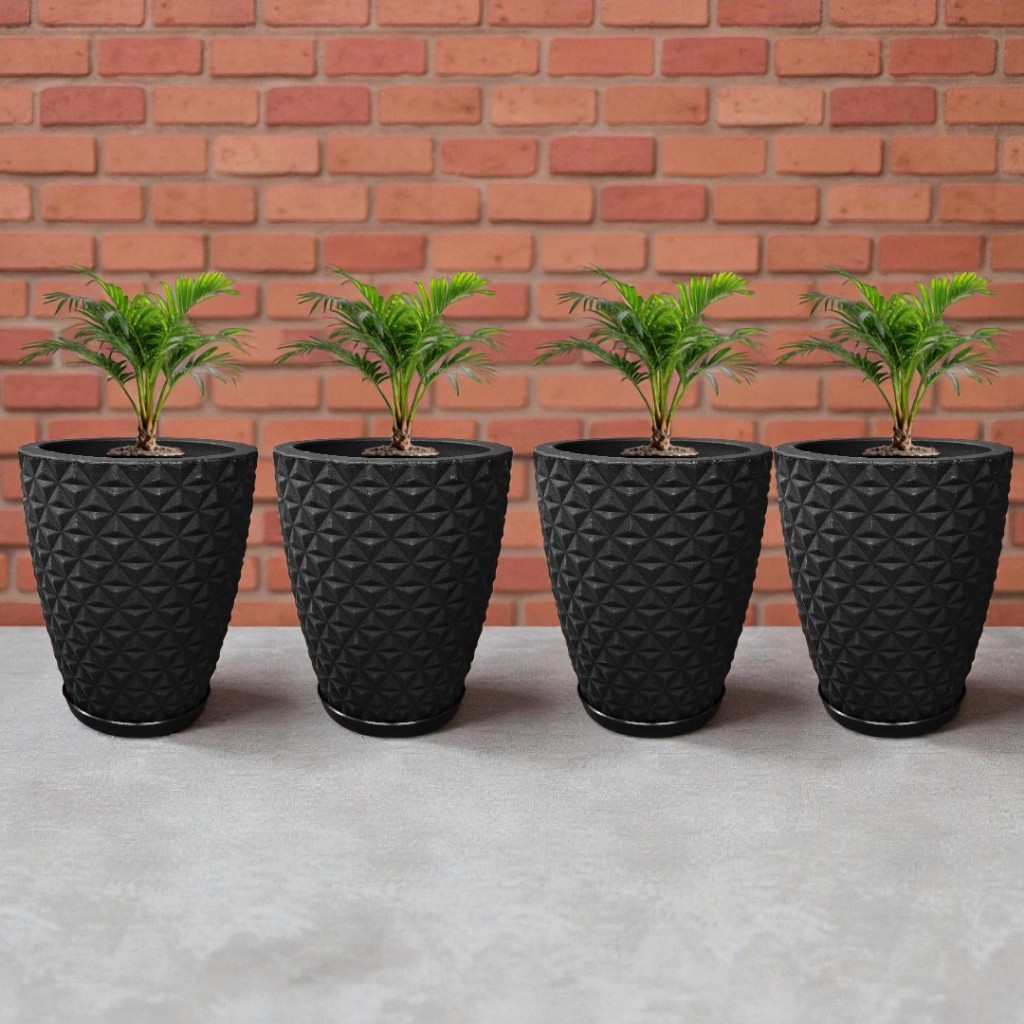 Detalhes do Kit 04 Vasos para Plantas Flor Jardim Varanda Casa em Polietileno Diamante 3D N2 com pratpo