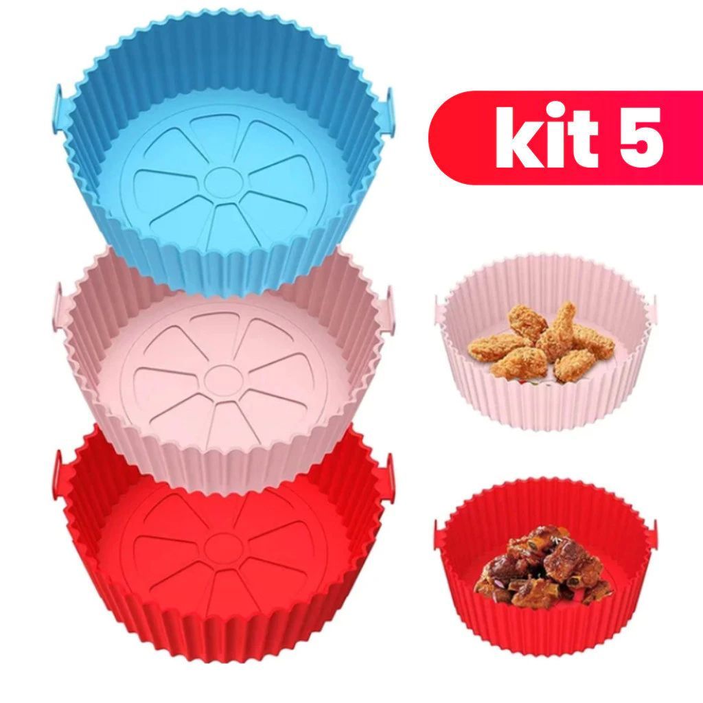 KIT 5, Forma Assadeira Para Fritadeira Air Fryer Em Silicone Flexível Lavável