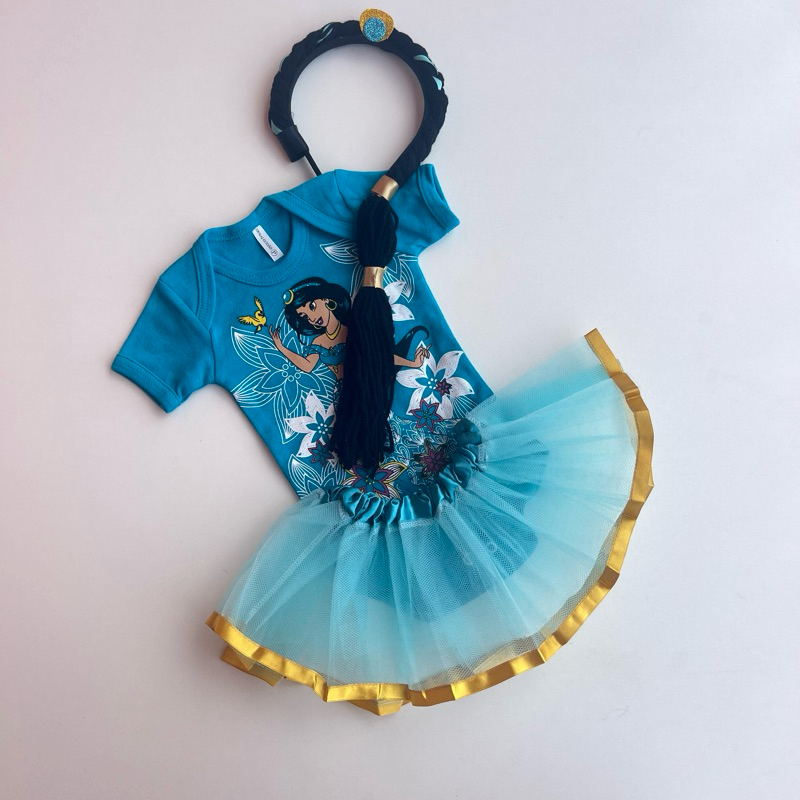 Body Temático Princesa Jasmine Aladin mesversario + Saia Tutu+ Tiara