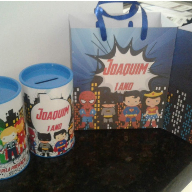 KIT HEROIS MARVEL DC VINGADORES COFRINHO PERSONALIZADO + SACOLINHA  Lembrancinha Aniversario Festa