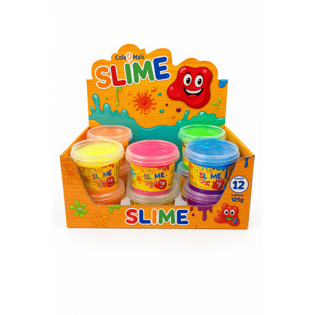 Slime Puxa Puxa Cola Mais 12 unidades 125g – Cores Vibrantes, Toque Incrível em Oferta na Shopee