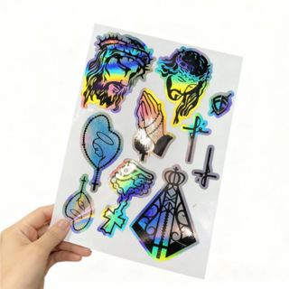 Adesivos Religiosos Holográficos – Jesus, Nossa Senhora, Terço, Cruz, Fé em Oferta na Shopee
