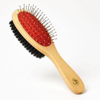 Escova Dupla Cabo de Madeira para Pelos Pet Penteia Desembaraça Tira Nós Cerdas Nylon Cachorro Gato em Oferta na Shopee