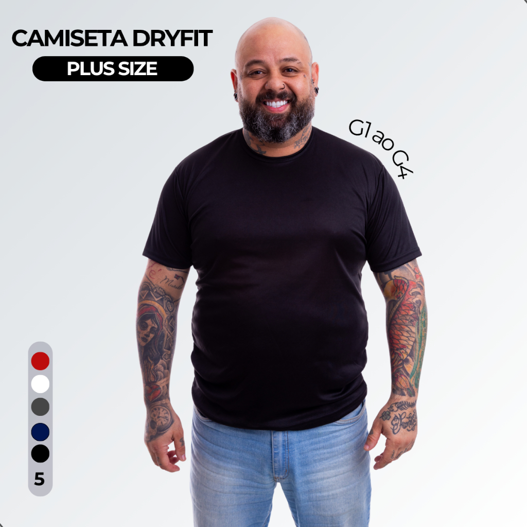 Camiseta PLUS SIZE DRY FIT MASCULINA Treino Academia Esportes Corrida Caminhada Futebol G1 ao G4