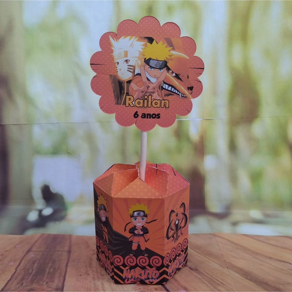 PEGUE e MONTE - Centro de Mesa Sextavado - Tema Naruto - Lembrancinha de Festa Infantil
