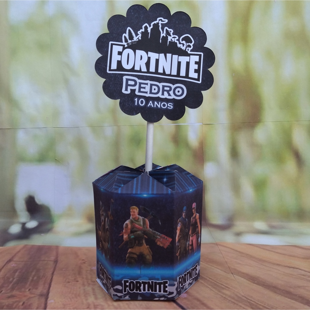 PEGUE e MONTE - Centro de Mesa Sextavado - Tema Fortnite - Lembrancinha de Festa Infantil
