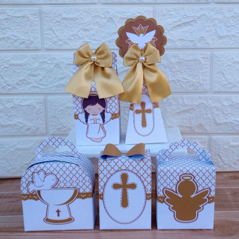 PEGUE E MONTE Personalizados BATIZADO DOURADO Lembrancinha Festa Crisma Eucaristia