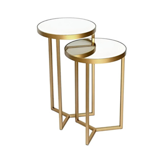 Conjunto De Mesas Lateral Aço Com Espelho Steel Glass Estilo Industrial em Oferta na Shopee