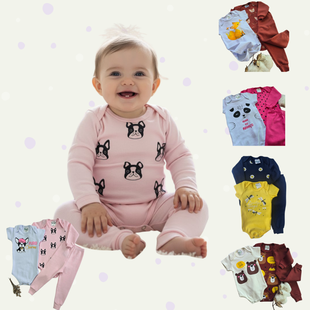 Body Bebê Manga Longa E Curta E Calça Menina Ribana do RN ao GG - Kit 3 Peças em Oferta na Shopee