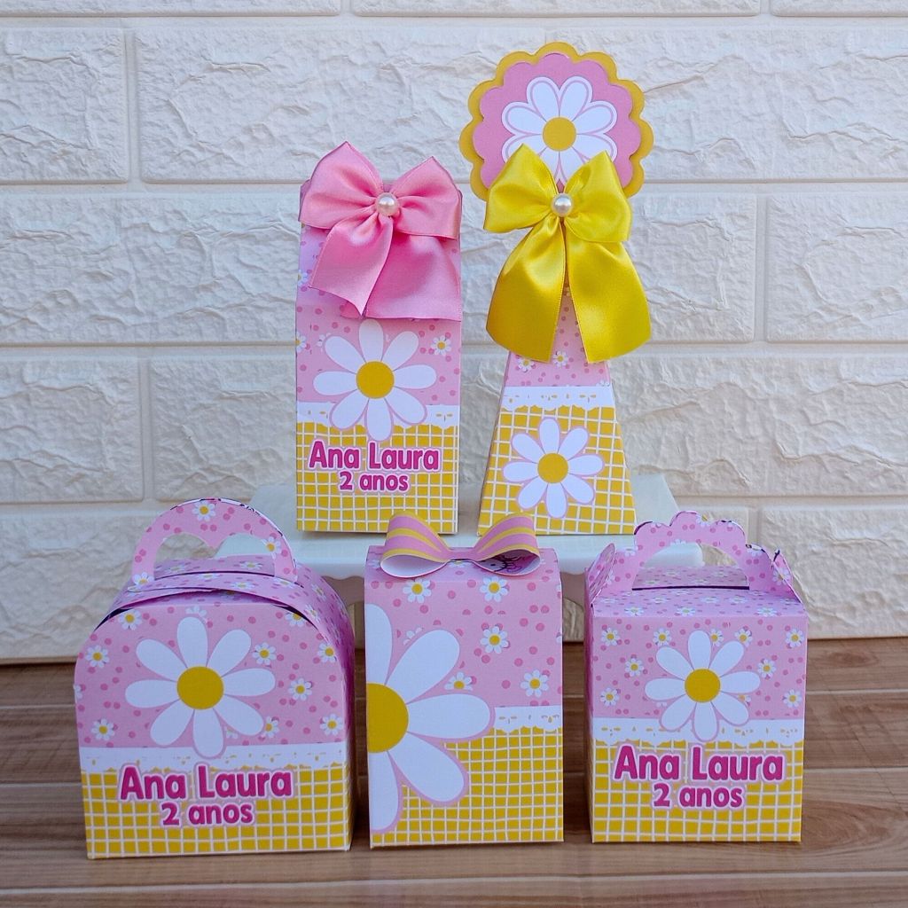 PEGUE E MONTE Kit Personalizados Margaridas Rosa Lembrancinhas Festa Aniversário