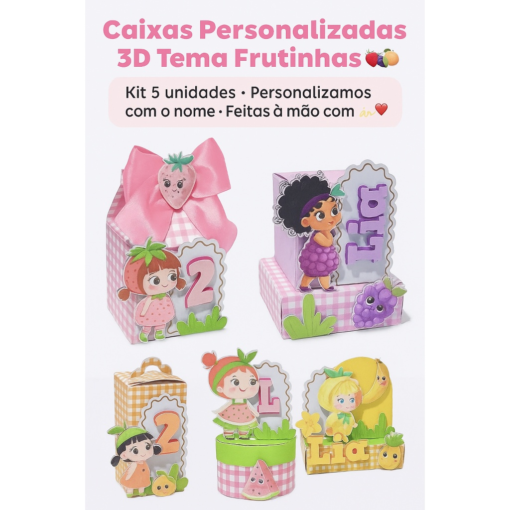 Caixas Personalizadas 3D Tema Frutinhas – Lembrancinha Mesversário / Festa Infantil / Aniversário
