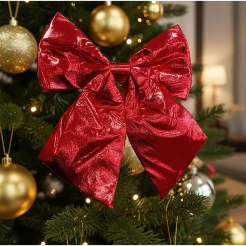 ENFEITE LAÇO NATALINO | TAM.: 28X25CM | ÁRVORE DE NATAL | PRATA | PRATEADO | DOURADO | VERMELHO | METALIZADO | NATAL