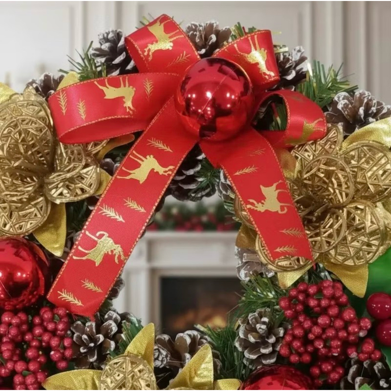 GUIRLANDA DECORADA NATALINA LUXO | TAM.: 25X6CM | DECORAÇÃO DE PORTA | NATAL | PINHA | ÁRVORE DE NATAL | CENÁRIO