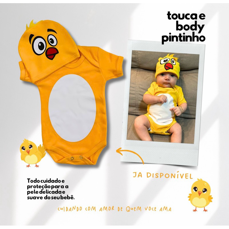 Body Temático Pintinho Amarelinho mêsversario + Touca