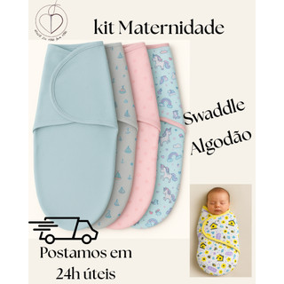 Enxoval Swaddle 2 3 4 Unidades Casulo Charutinho Recém Nascido Ajustável com Velcro Manta 100% Algodão