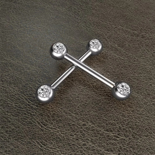 KIT Piercing Barbell Mamilo Aço Inox com Pedra Zircônia Prata em Oferta na Shopee