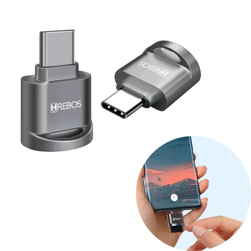 Hrebos – Leitor e Adaptador OTG AD-050C Prata Micro SD para USB-C Transferência Rápida e Plug & Play