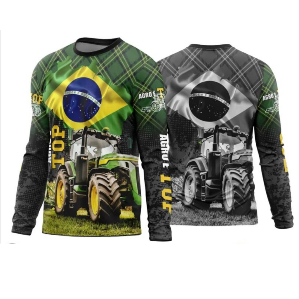 Camisa do Agro Masculina UV Trator Proteção Solar Brasil Agropecuária Camiseta Fazenda Bruto Agricultura