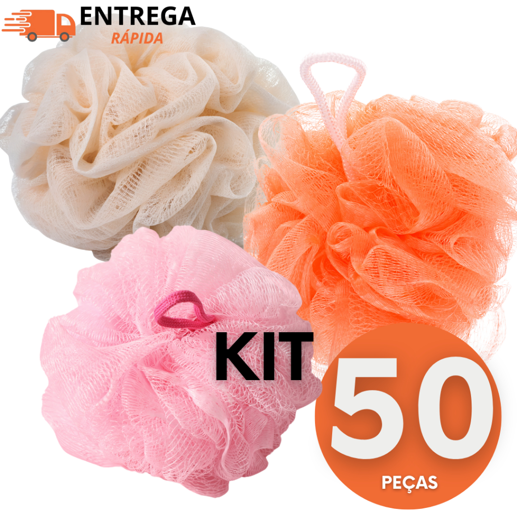 Kit 50 Esponja Bucha De Banho Macia Com Cordinha Esfoliante Higiene Corporal Relaxante