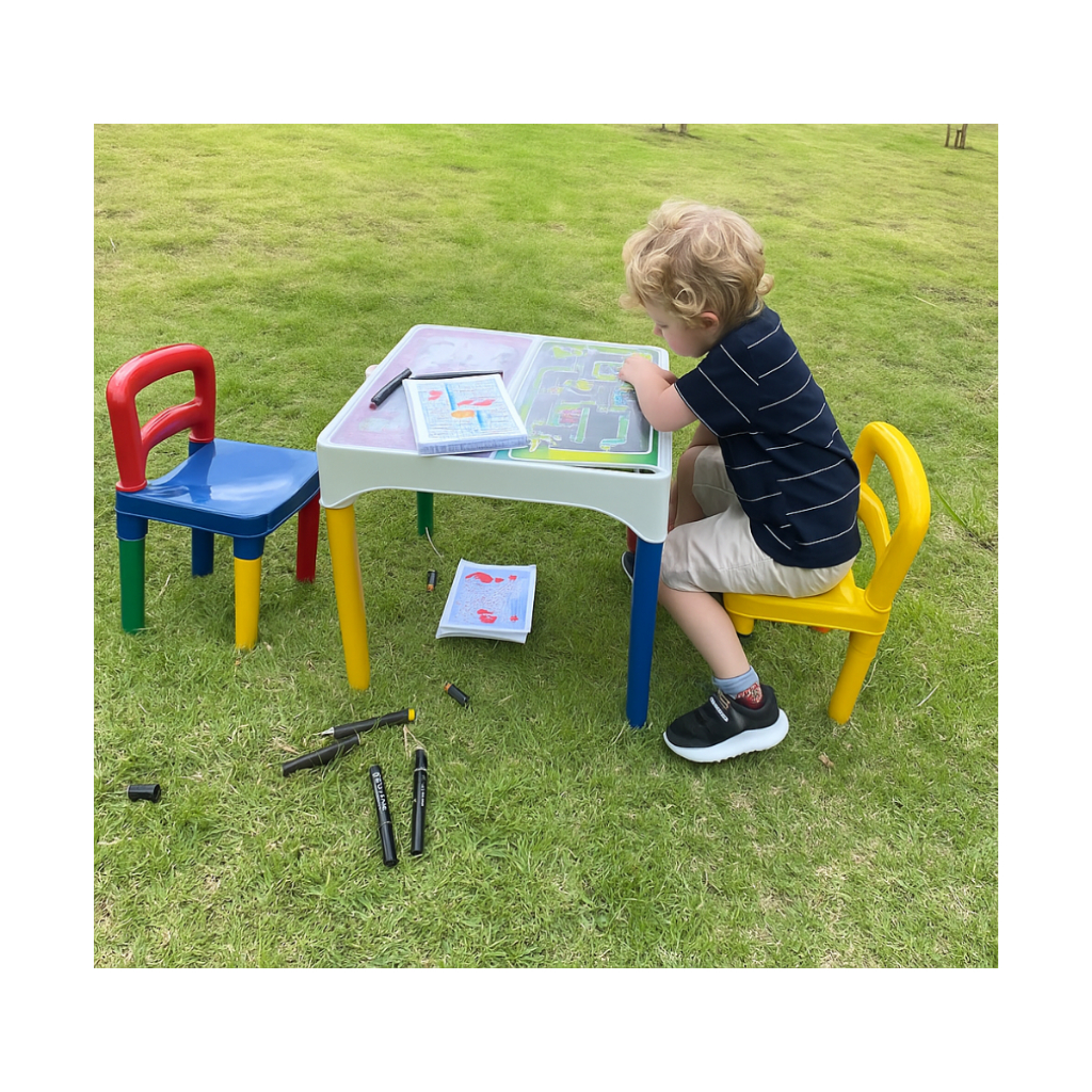 Mesa Didática Mesinha Infantil Poliplac 2 Cadeiras 3 Adesivo em Oferta na Shopee