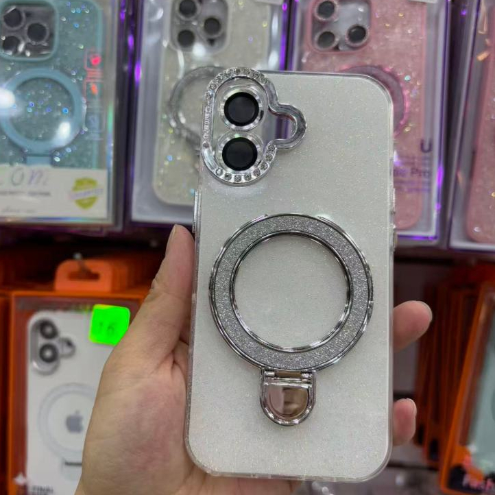 Capa com lente de Luxo Brilhante Suporte Anel Giratório pra Iphone 17/17pro/17promax/16/15/14/13/12/11/pro/promax em Oferta na Shopee