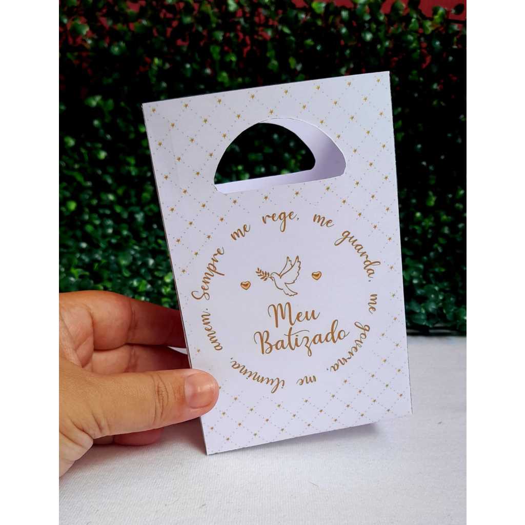 Sacolinha Batizado Dourado Lembrancinha Desmontada