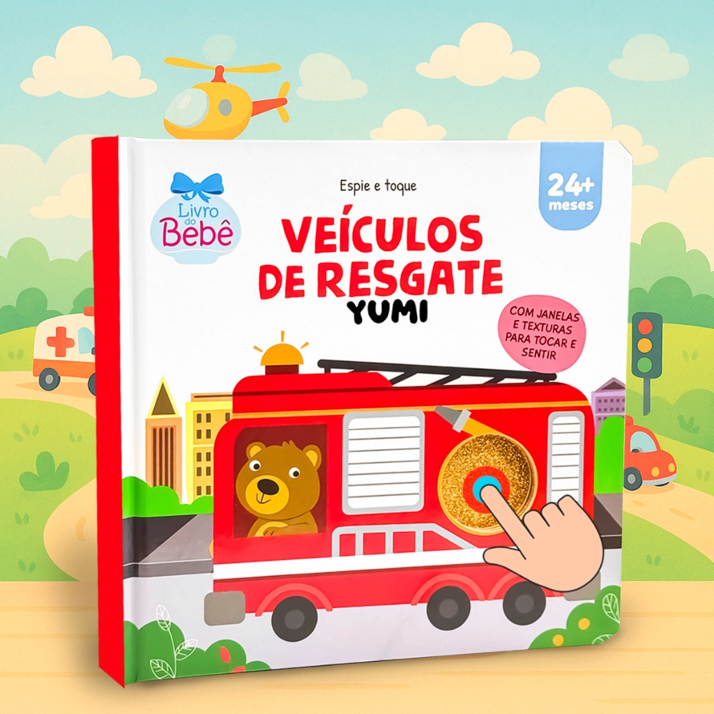 Livro Infantil Sensorial Toque e Sinta Veículos de Resgate - Com Janelas e Texturas Colecionável