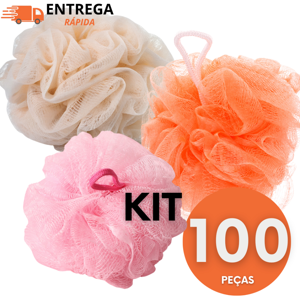 Kit 100 Esponja Bucha De Banho Macia Com Cordinha Esfoliante Higiene Corporal Relaxante