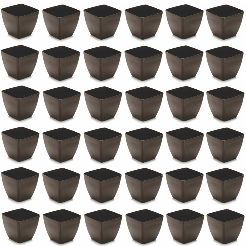 Kit 36 Vasos Quadrado 750ml Vaso Pequeno PRETO Elegance Jardim Flores Vaso Plástico Sem Borda Jardim