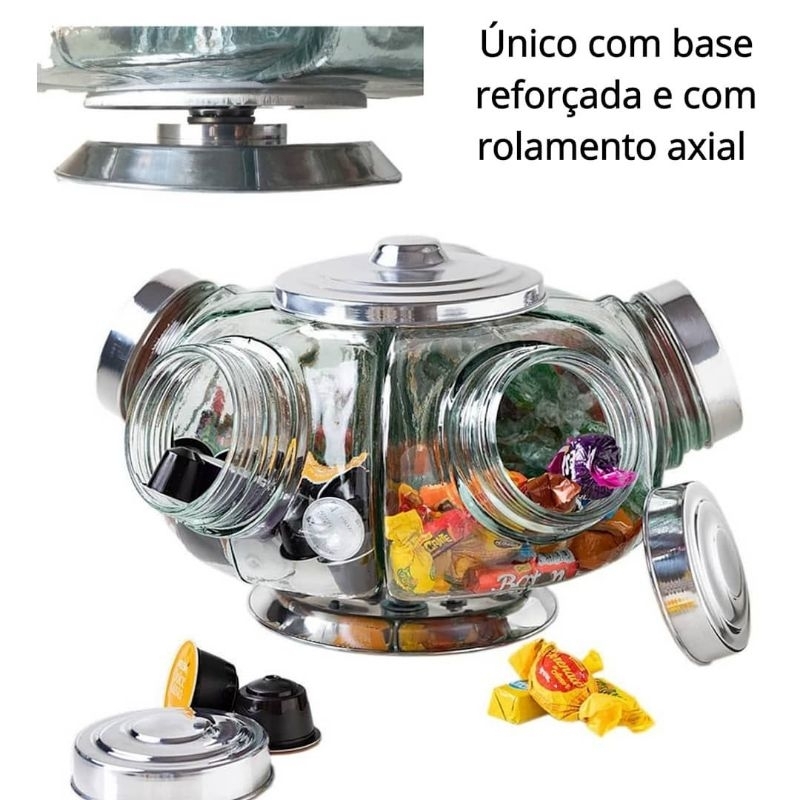 Baleiro Grande Giratório Vidro/Alumínio Cap 1250ml Por Gomo