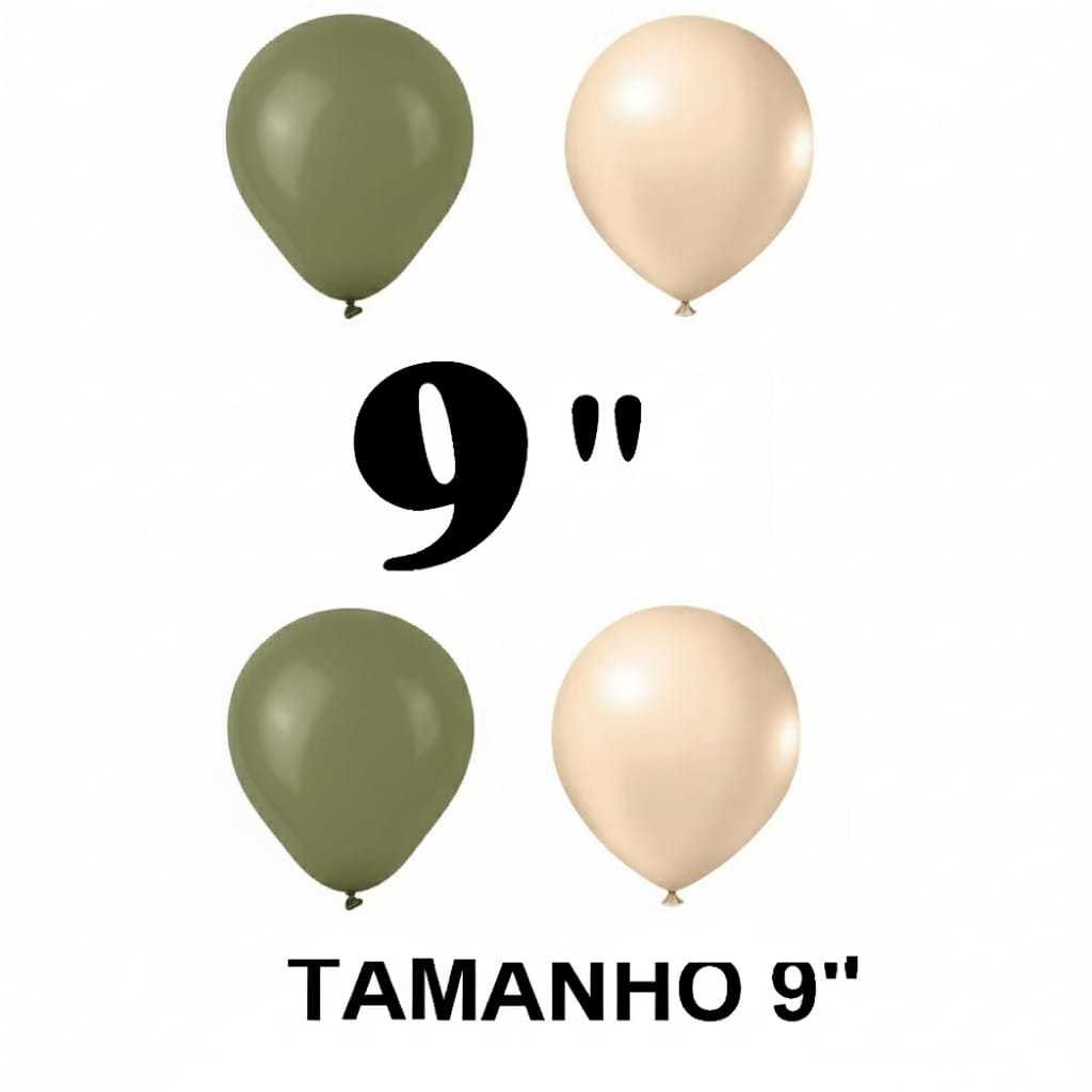 Balão - Bexiga Verde oliva c/ Bege  9 polegadas Pacote - 30 unidades sortidos em Oferta na Shopee