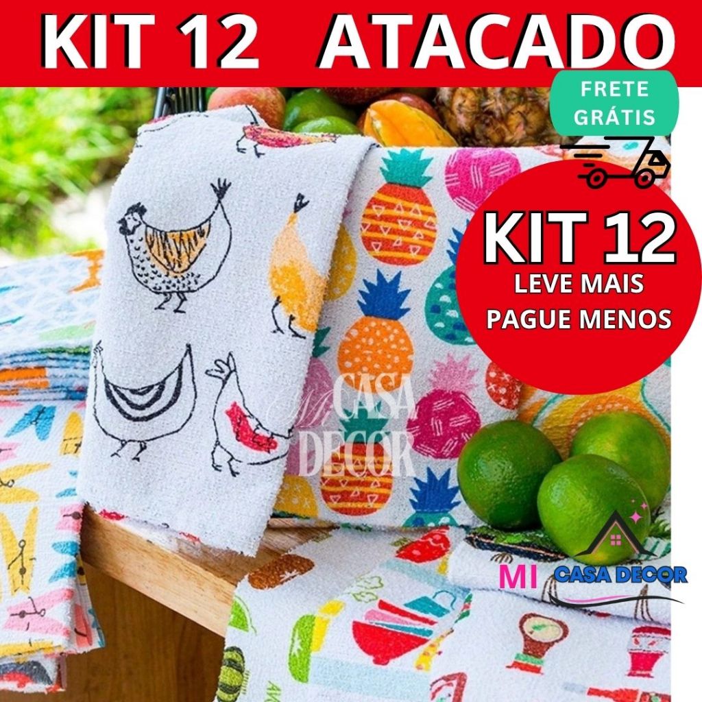 Pano de Prato Atoalhado Felpudo Simples 35x55 cm Kit com 12 unid