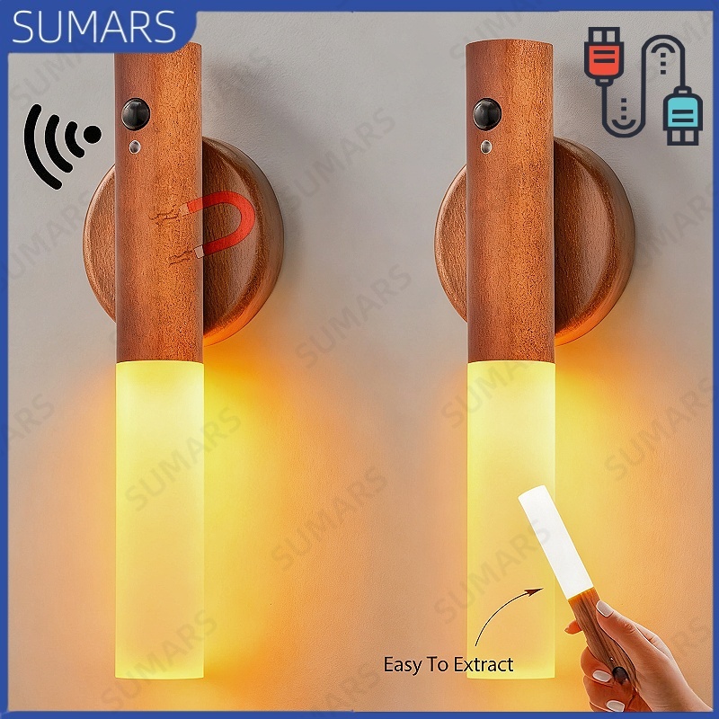Kit 2/1 Luz Noturna Inteligente com Sensor LED Lâmpada Magnética USB Recarregável De Parede ou Cabeceira para Casa