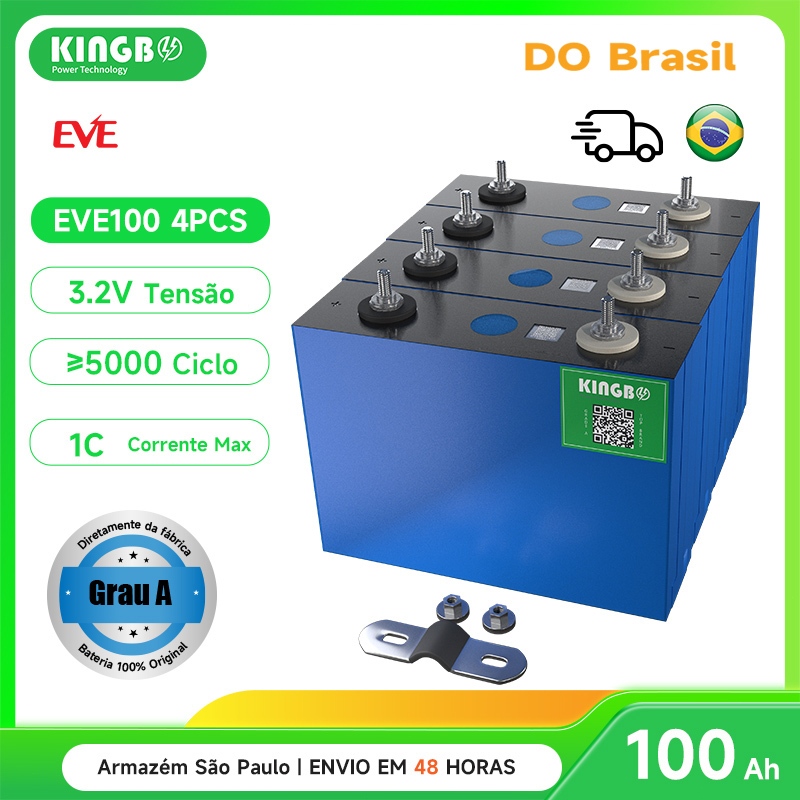 Kingbo Power 4PCS EVE100Ah lifepo4 Bateria 3.2 V Grau A Bateria para sistema solar off-grid em Oferta na Shopee