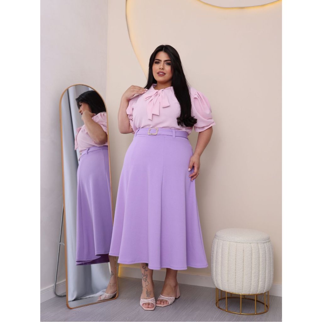 SAIA PLUS SIZE MIDI MACOM CINTO EM MALHA CREPE
