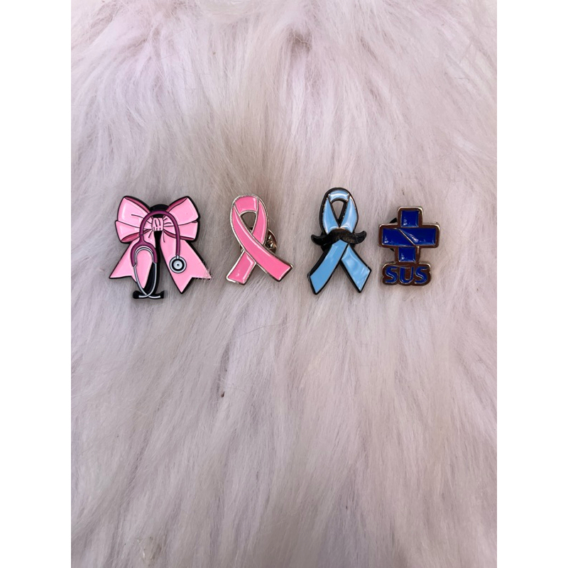 kit Pins/broches laço rosa com estetoscópio/outubro Rosa/novembro azul e SUS