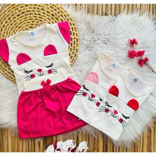 Conjunto  de bebê Gatinha blusa + saia tematica 3 a 6 meses verão calor em Oferta na Shopee