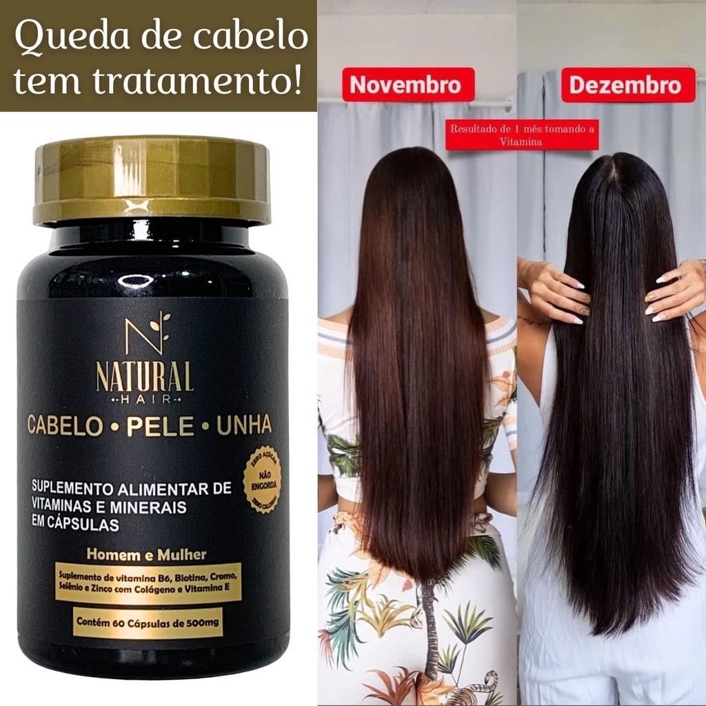 Vitamina Natural Hair – Cabelo, Pele e Unha – 60 Cápsulas em Oferta na Shopee