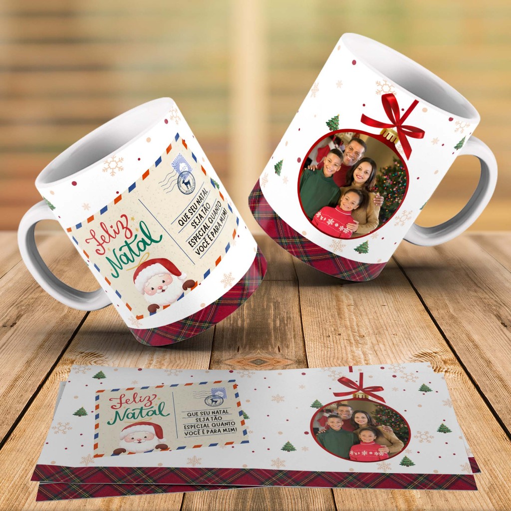 Caneca Personalizada de Natal - Presente de Natal Com Nome ou Foto de Porcelana + Caixinha Pronta para Presentear
