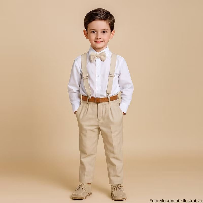 Conjunto Social Infantil Menino Calça Linho com Suspensório e Gravata para Batizado e Casamento em Oferta na Shopee