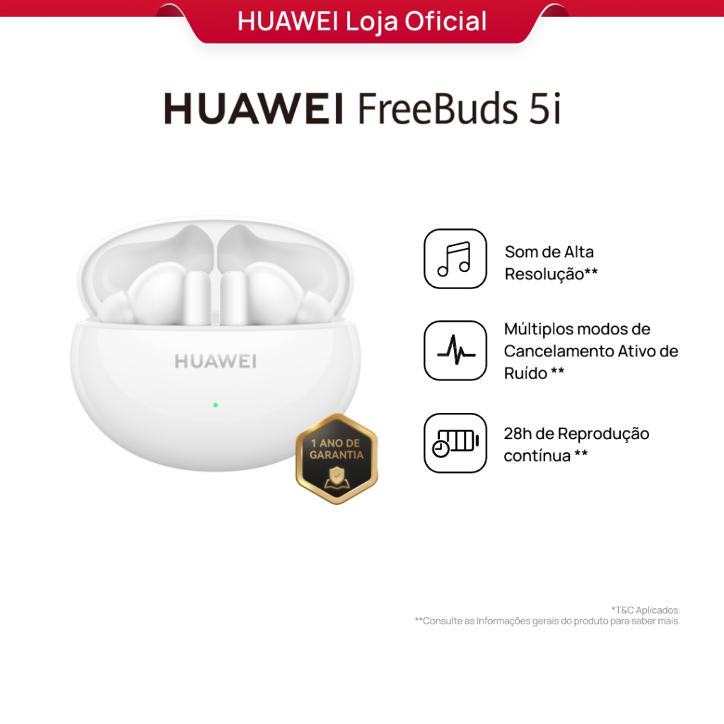 HUAWEI FreeBuds 5i | Fone de Ouvido Sem Fio | Som de Alta Resolução | 28h de Reprodução Contínua em Oferta na Shopee
