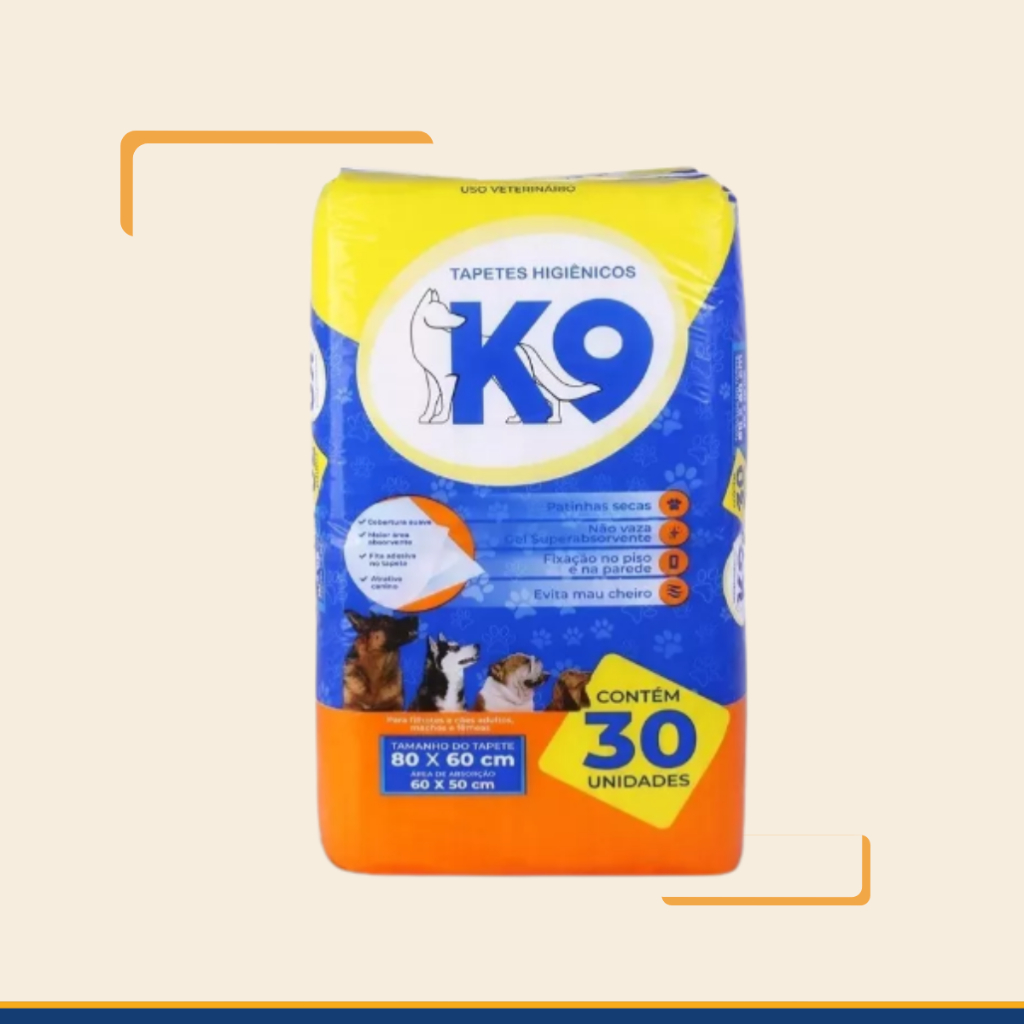 Tapete Higiênico K9 80x60cm com 30 Unidades Super Absorvente para Cães e Filhotes Controle de Odor Pet Banheiro