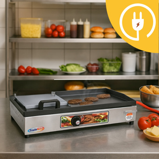 Chapa de Hamburguer Profissional Elétrica com abafador Prensa 70x30 cm 110V ou 220V Chapeira para Lanches Porções Pratic em Oferta na Shopee