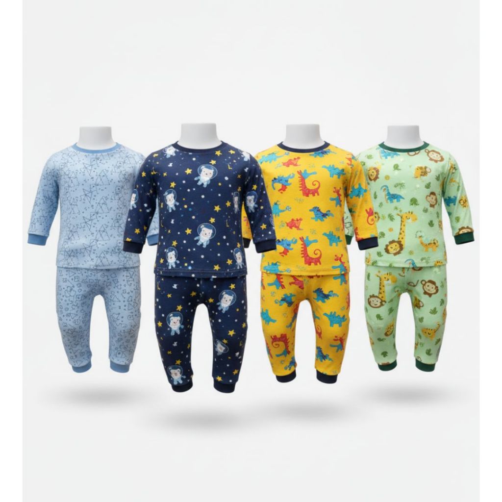 Conjunto Pijama Bebê Masculino: Manga Longa ou Curta - Blusa + Calça (Estampas Sortidas)