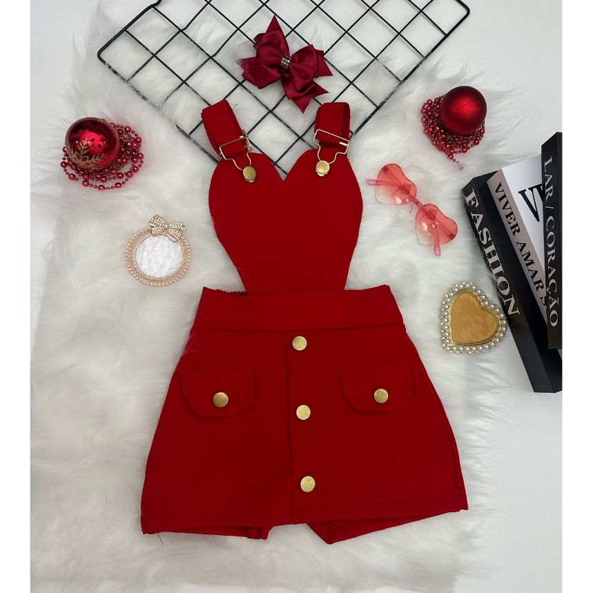 Jardineiras Infantil Feminina Short Saia Alfaiataria E Veludo Cotelê Princesa Blogueirinha Confortável Moda Fashion